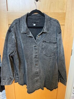 Maurices Washed Black Button-Down Shirt Jacket